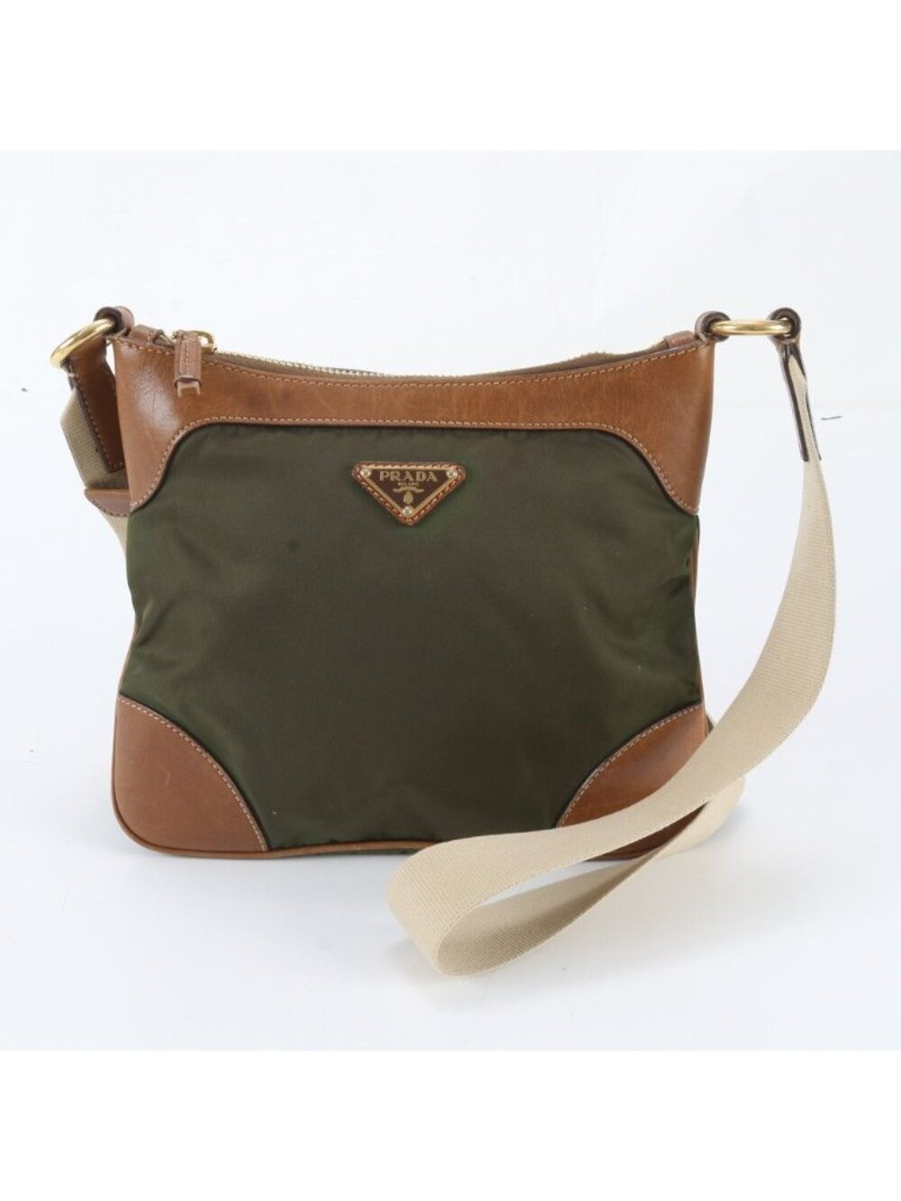 Prada Tessuto Nylon Triangle Logo Leather Shoulder Bag Crossbody Messenger